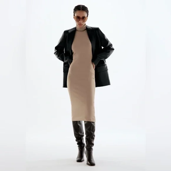 Zara HIGH COLLAR RIB DRESS in LARGE - Picture 2 of 7
